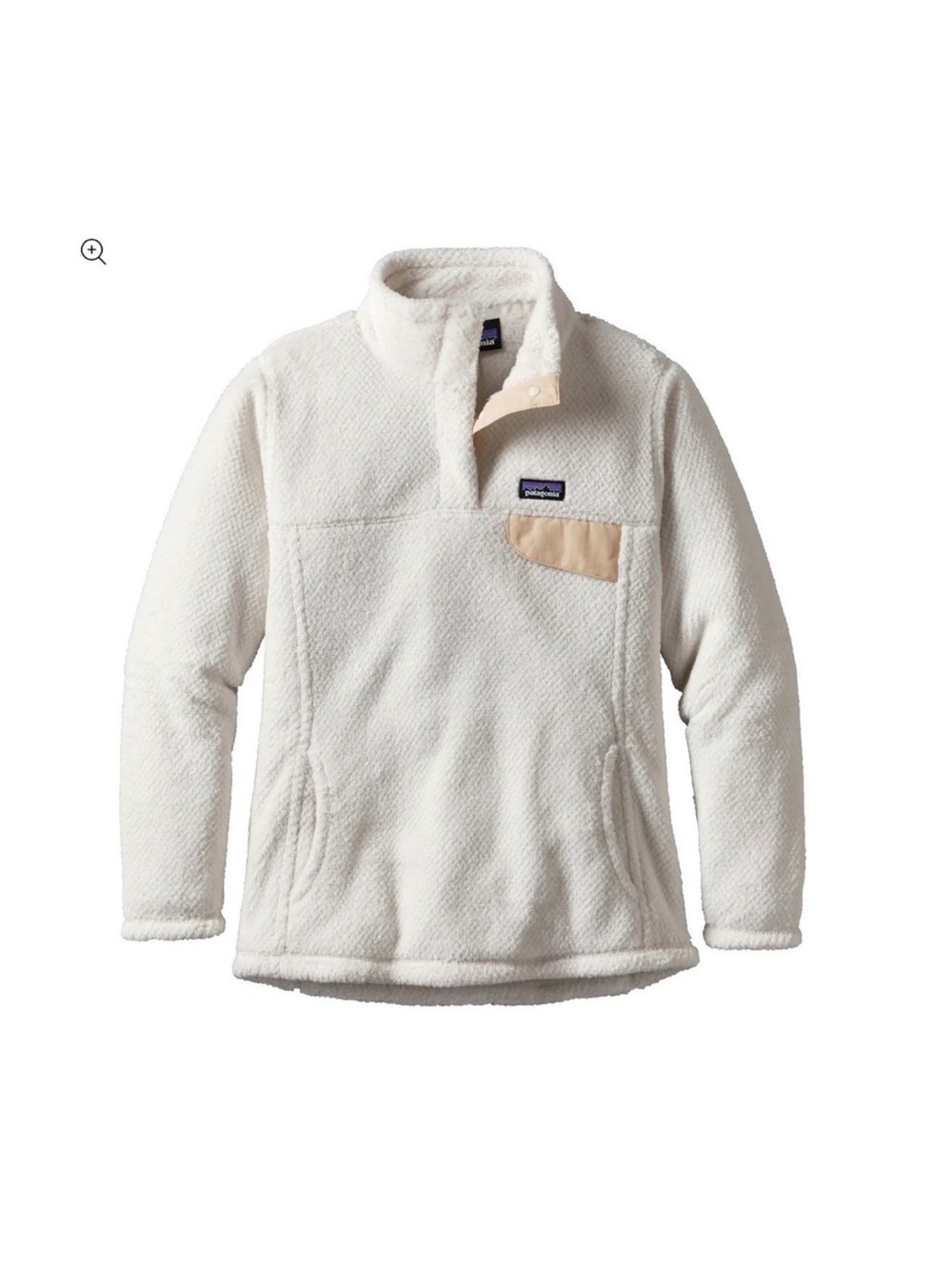 Patagonia Cream Pullover Fleece Jacket with Tan Chest Pocket